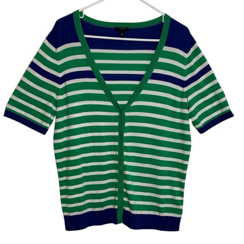 NWOT Talbots V-Neck Lightweight Striped Knit Cardigan Size X